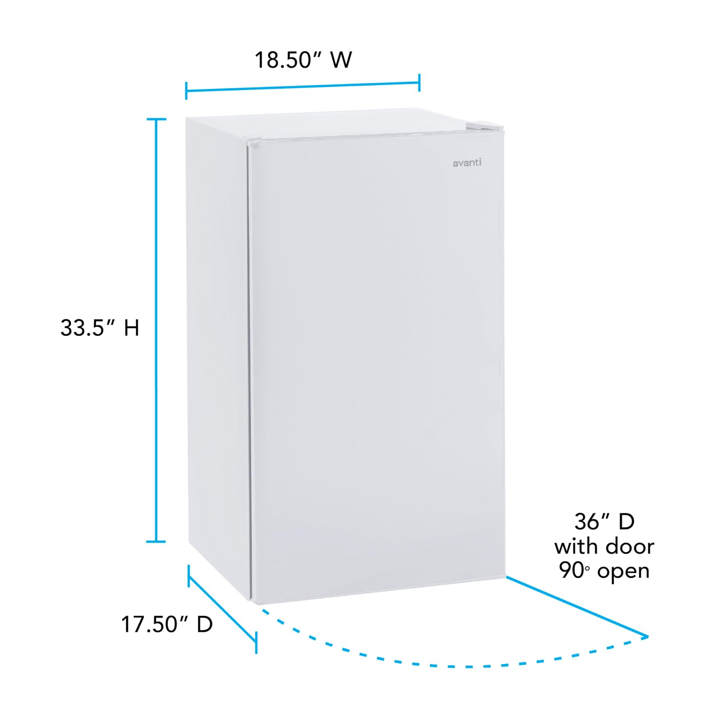 Avanti Mini Fridge Compact Refrigerator for Home Office or Dorm with Reversible Recessed Door, Adjustable Door Bins and Glass Shelves with Adjustable Temperature Control, 3.2-Cu.Ft., White