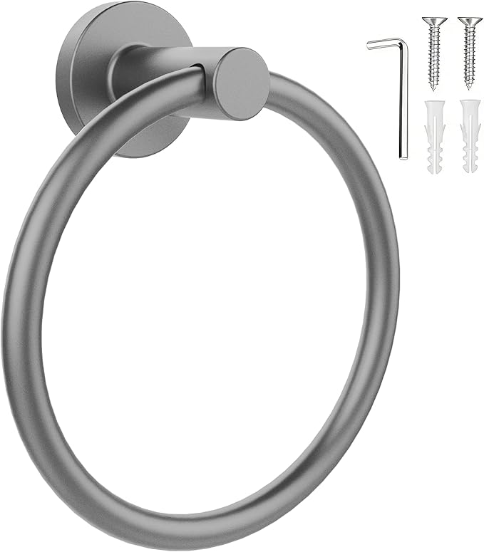 SetSail Towel Holder for Bathroom Wall Mounted Screw-in Towel Ring Stainless Steel Hand Towel Holder Heavy Duty Towel Hanger for Bathrooms, Grey