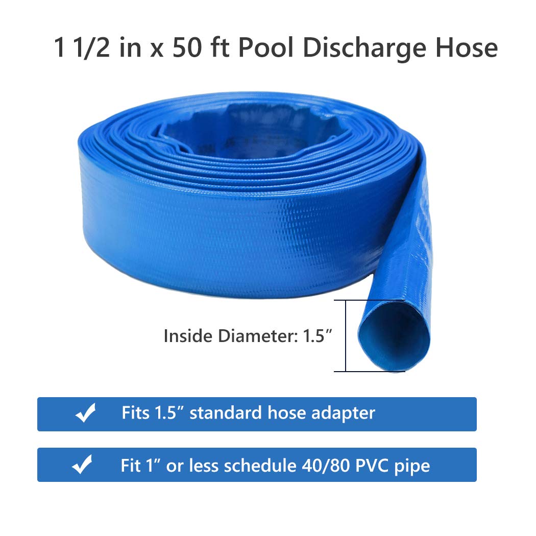 Eastrans 1 1/2 IN x 50 FT Pool Backwash Hose, Heavy Duty Flat Discharge Hose, Weather and Burst Resistant, Best Pool Hoses for Inground Pools, Pool Filter Hose & Pool Drain Hose
