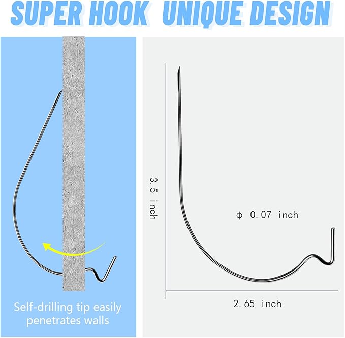 FURHUA 30pcs Black Super Hook Picture Hangers and Office Pack, Drywall Hooks for Hanging Pictures, Wall Hooks, Picture Hangers, Picture Hanging Kit，Hang Art, Clock, Shelves, Mirrors