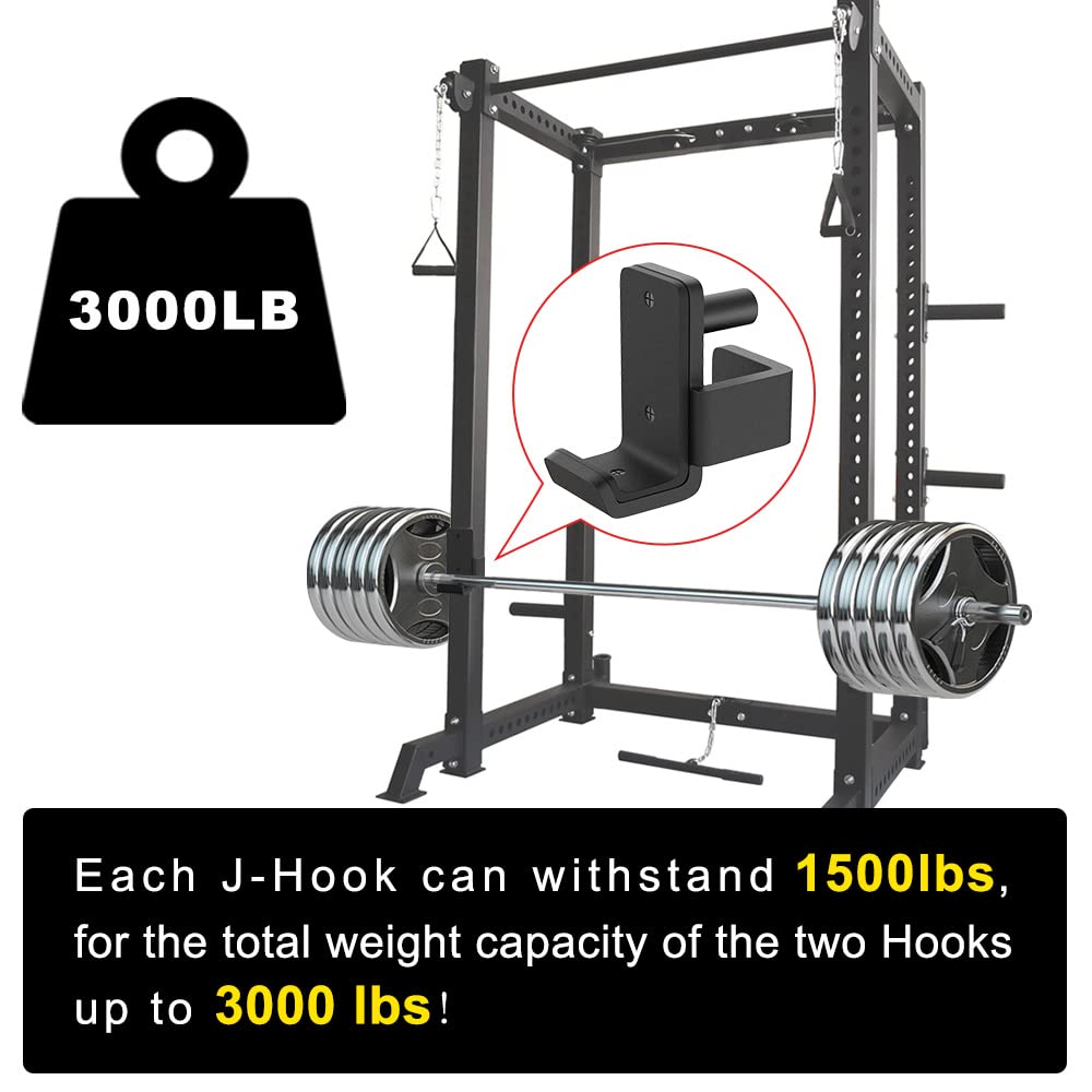 Kipika J-Hooks - Heavy Duty Steel Hooks for 2" x 2"" Square Tube Power Cages with 1’’ Hole - Set of 2"