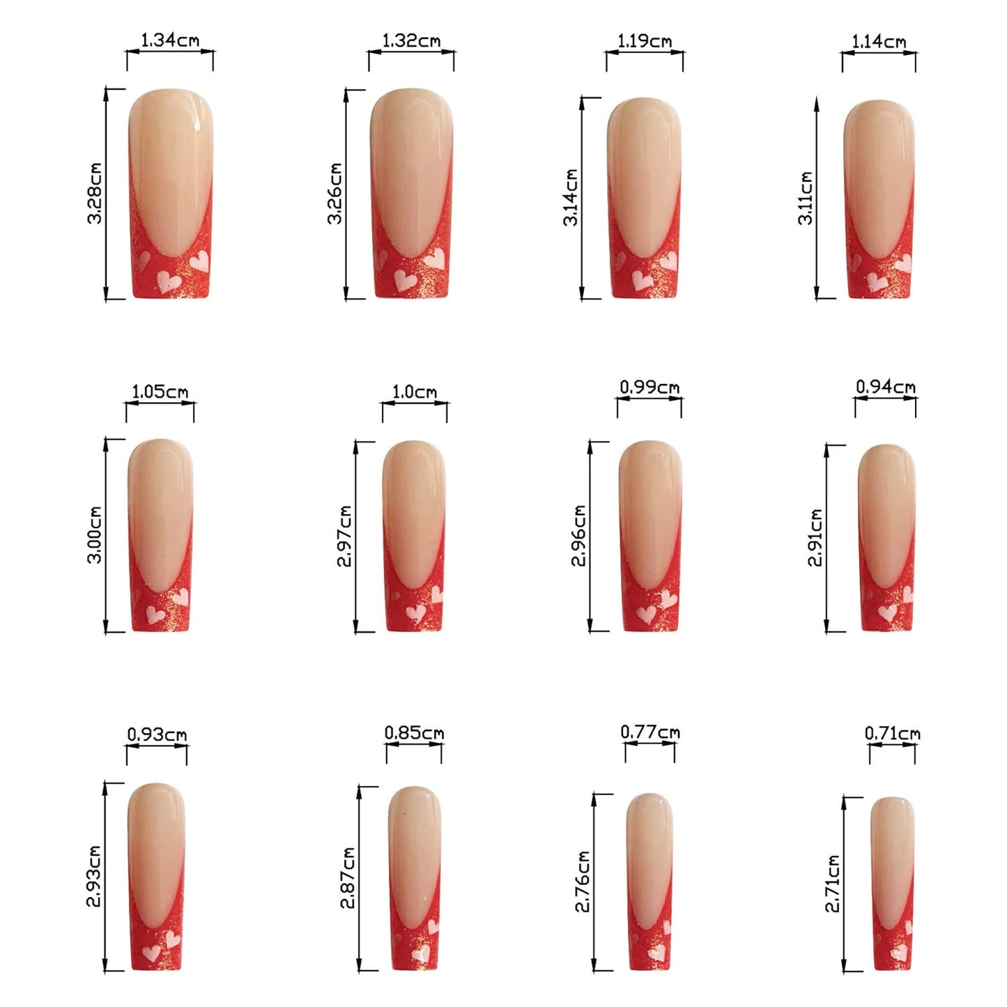 Vezocim Red French Tips Press on Nails Coffin Long 24Pcs Valentine's Day Glossy Full Cover Acrylic Square Fake Nails with Heart Designs Extra Long Coffin False Nails Glue on Fingernails for Women