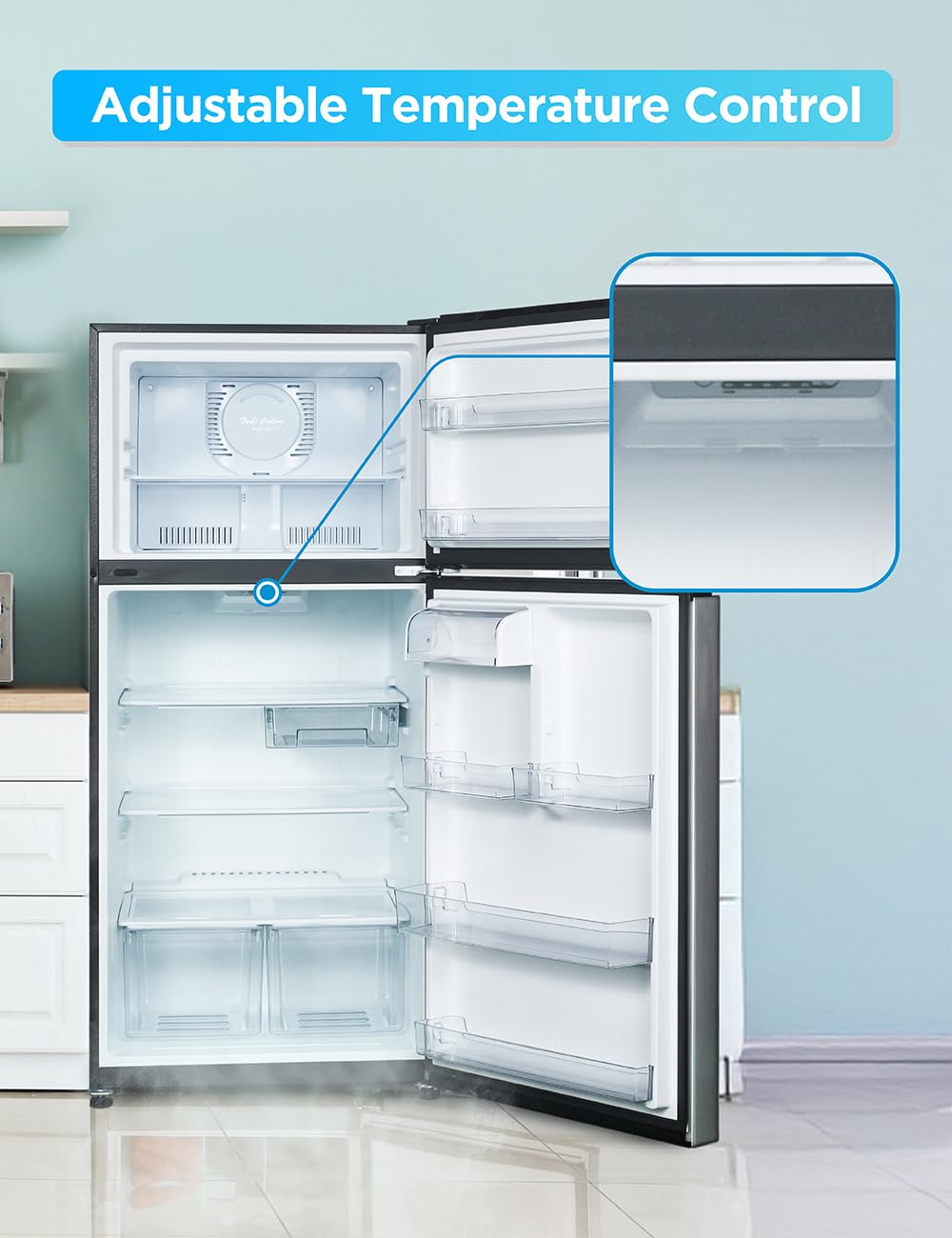 Commercial Cool 18 Cu. Ft. Top Mount Refrigerator with Freezer, 2-Door Refrigerator with Top Freezer and Adjustable Temperature Control, Ice Maker Ready, Energy Star Certified, Stainless Look