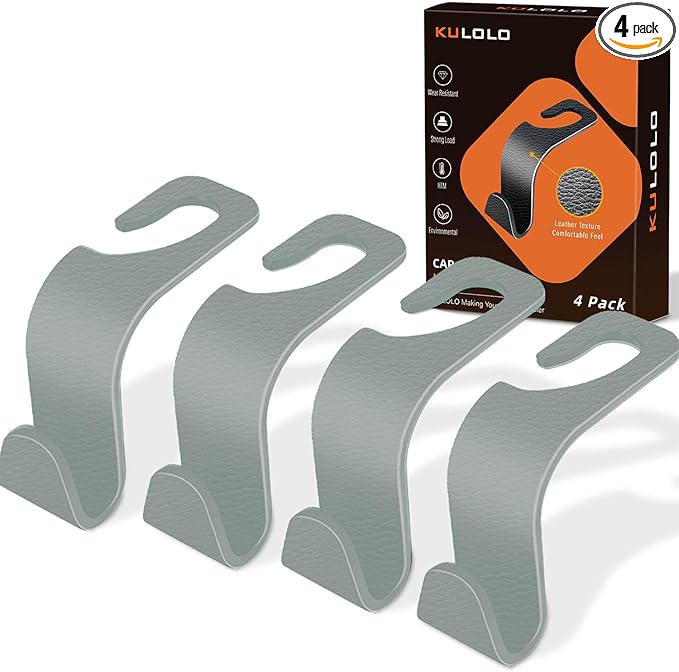 Car Seat Hooks & Purse Holder - 4 Pack Boxed,55 lb Heavy Duty,Eco PP Car Hooks for Purse/Bag/Baby Gear/Gym Bag/Groceries/Cup/,Fits 0.32-0.55Ã¢ÂÂCar Headrest Rods (Grey-2)