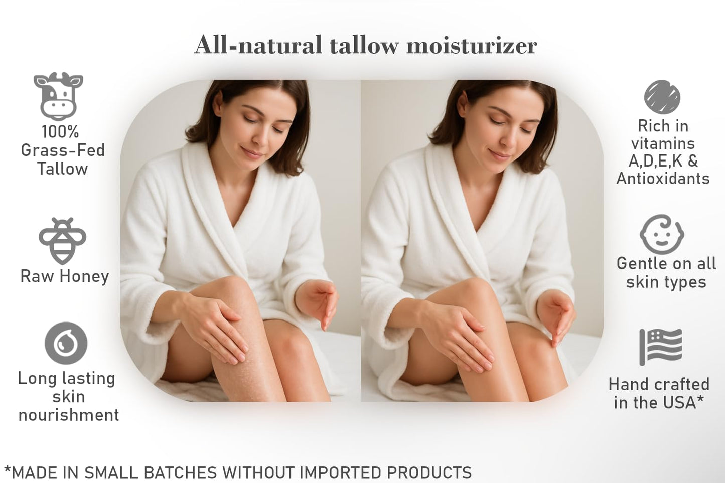 Bear Bird 100% Grass-Fed Tallow & Raw Honey Lotion with Olive Oil, Orange & Vanilla Essential Oils