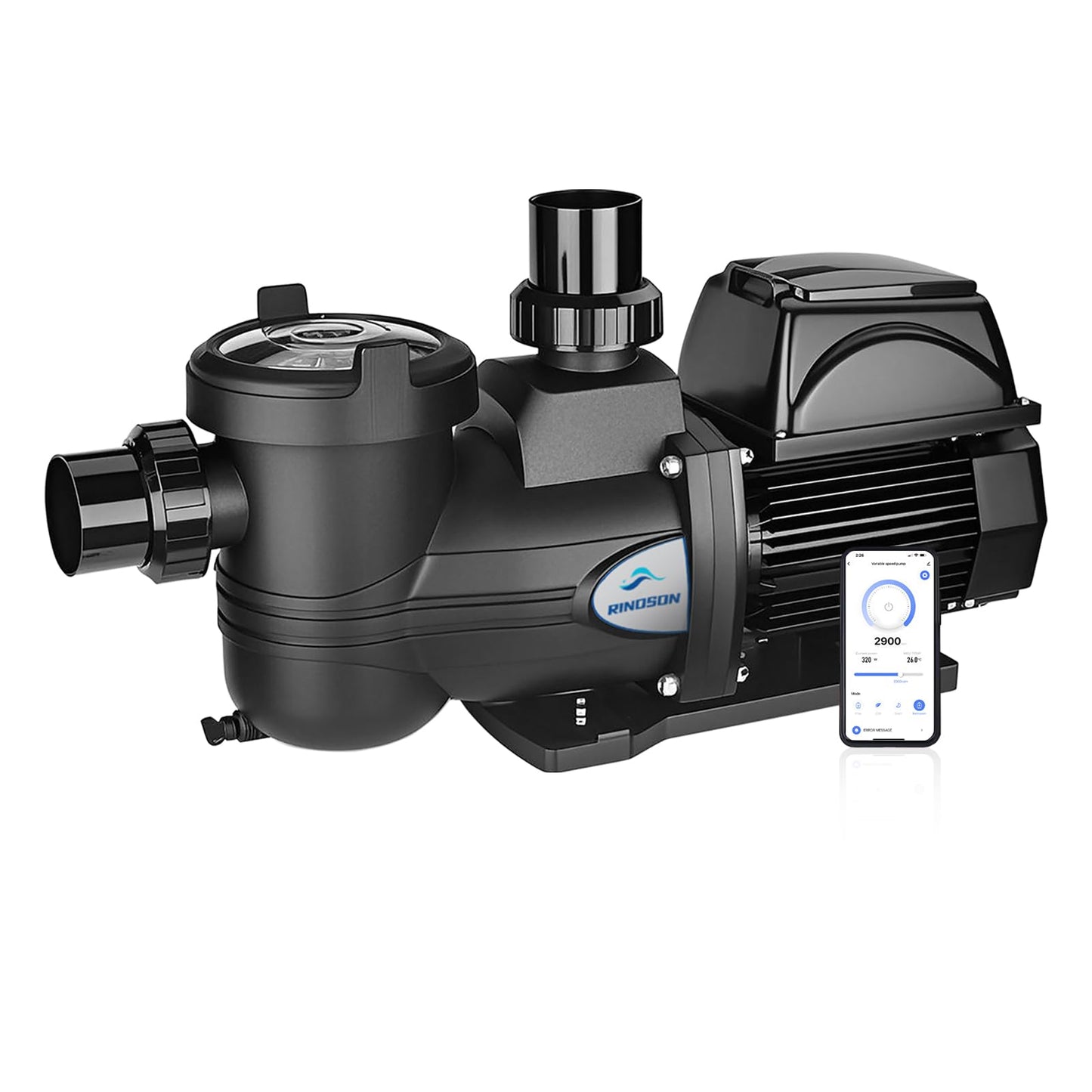 Rinoson Smart Variable Speed Pool Pump, 1.5HP – App Remote Control, Energy-Saving, Ultra-Quiet, 110-120V, In/Above Pool Pump with Filter Basket, 2-Year Limited Warranty