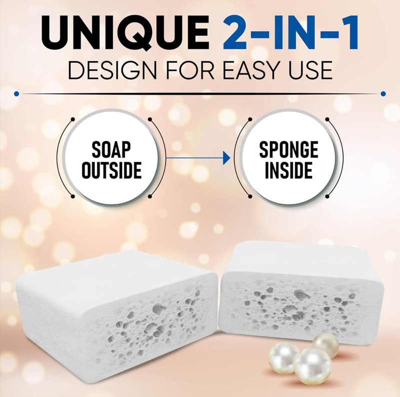 Esponjabon Mother of Pearl Soap Sponge - Cleansing Shower Scrubber - Cleaning Bath Wash Scrub - Oil Removal - Massage & Lather Foot, Elbow, & Face - Bathroom Accessories (2 pack)