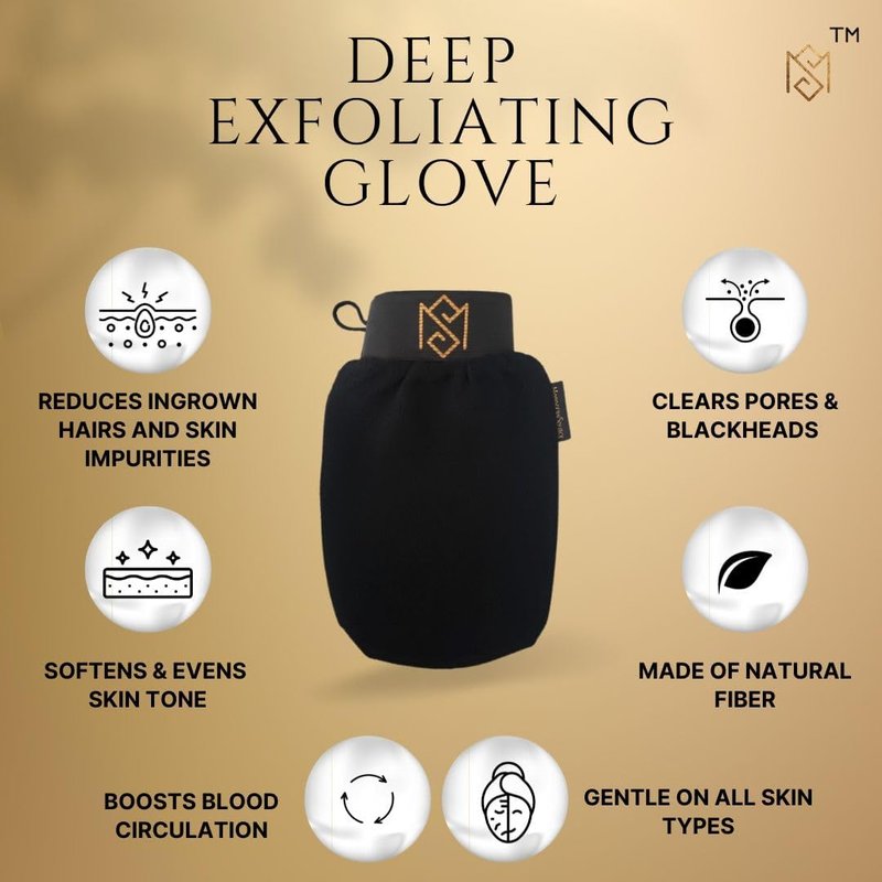 Exfoliating Glove Kessa Mitt Body Scrubber - Dead Skin Remover Shower Glove for Dead Skin Scrubbing and Deep Pore Cleansing - by MoroccanSource (1 Pack Black)