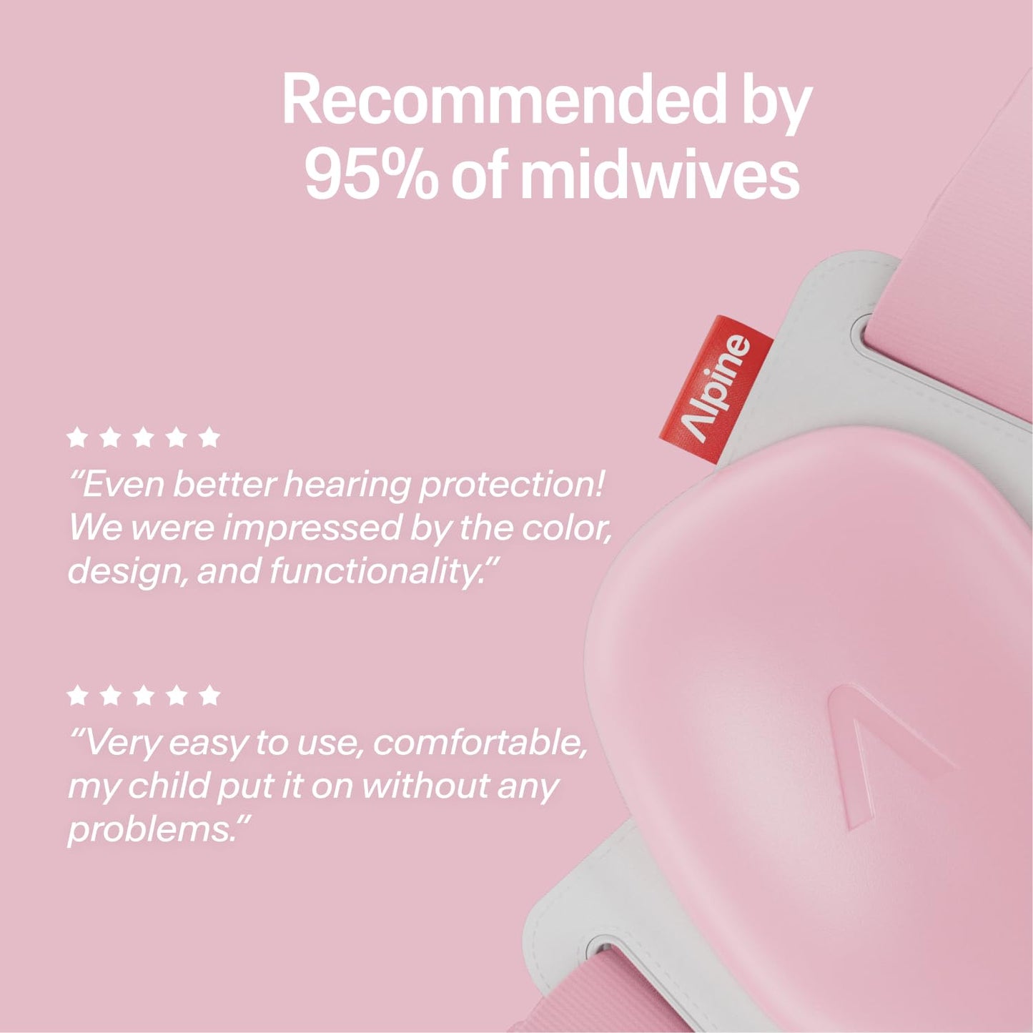 Alpine Muffy Baby Comfort - Protects Hearing for Babies and Toddlers - CE & ANSI Certified - Headband for Safe fit & Comfort - Adjustable for Ages 3-48 Months - 24dB Sound Reduction, Pink