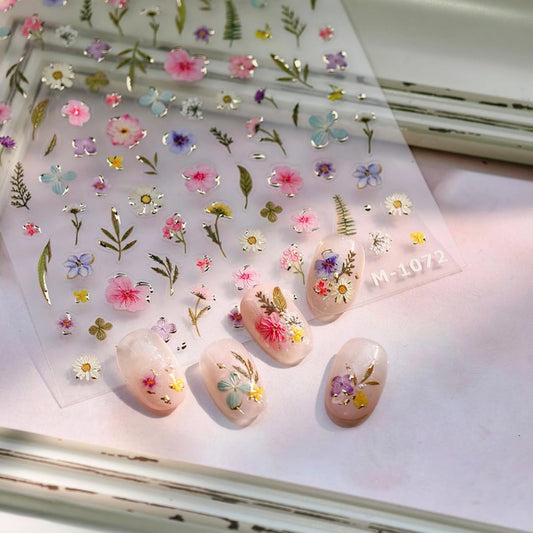 Flower Nail Art Stickers 5D Embossed Floral Nail Decals Spring Summer Colorful Flower Leaf Nails Design Decoration Accessories for Women Girls Manicure