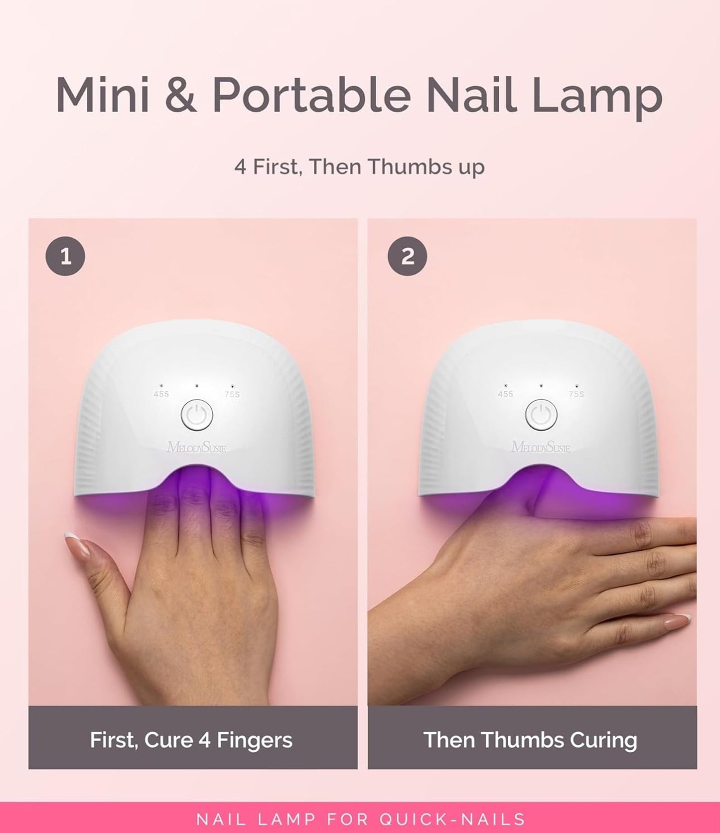 MelodySusie Mini Cordless UV Nail Lamp, P-ART06G Rechargeable Portable LED UV Light with Smart Sensor, 4-Finger Curing for All Soft Gels, Especially Half-Cured Gel, Base Coat & Top Coat, White