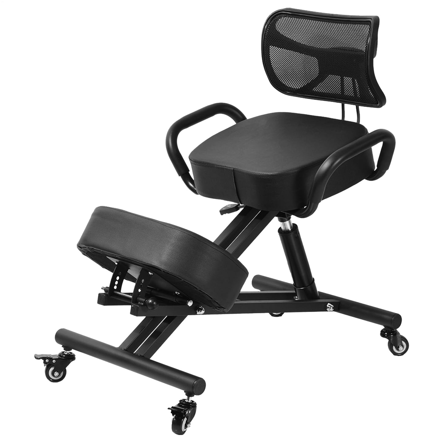 Ergonomic Kneeling Chair with Back Support, Height Adjustable Stool for Home and Office, PU Kneeling Chair for Desk to Relieve Back Discomfort, Thick Moulded Foam Cushions Brake Casters