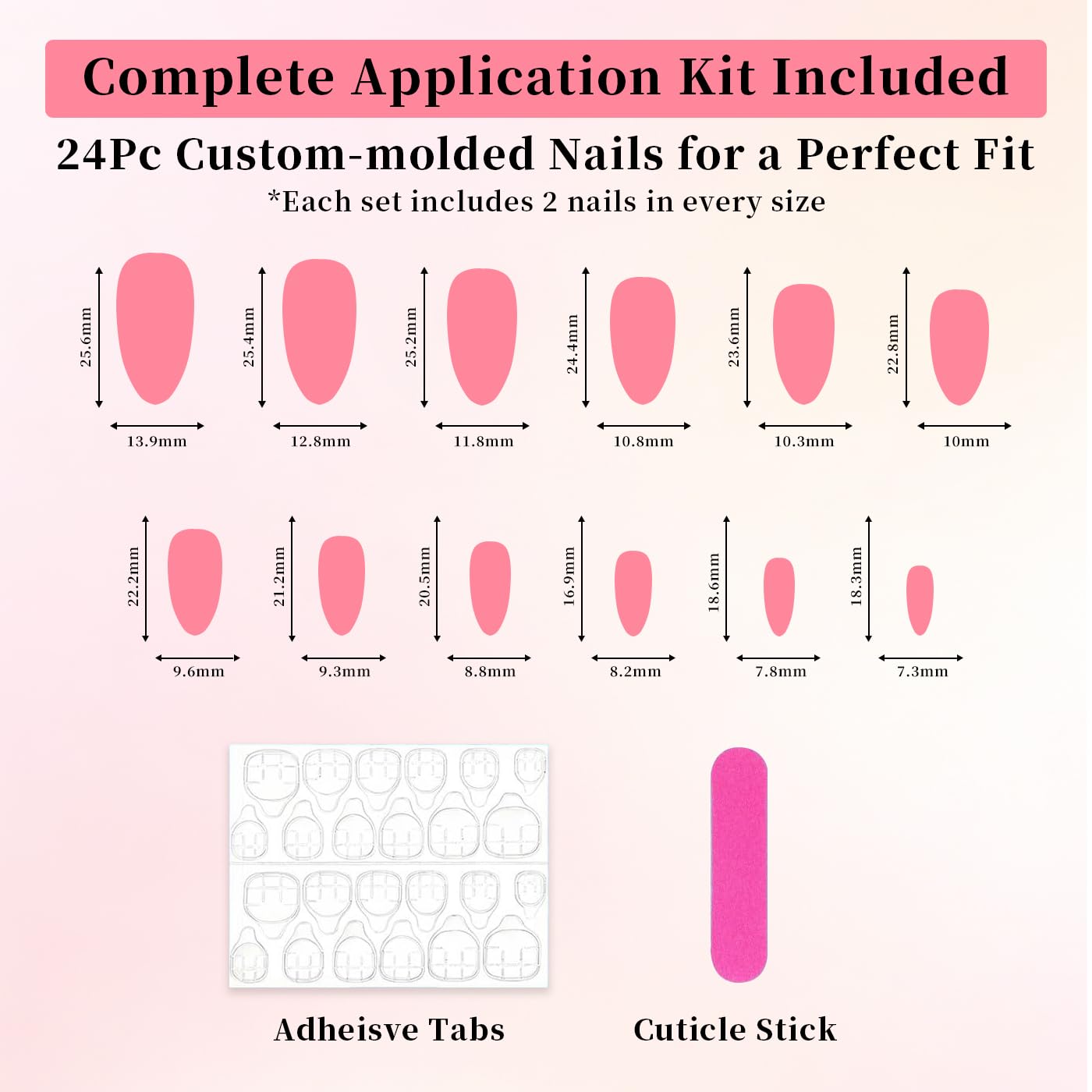 Goolich Gold Chrome French Tip Press On Nails Medium Almond, Sheer Pink Nails Press ons Set with Adhesive Tabs, 24 Pcs 12 Size Reusable Full Cover Glue on Nails for Women