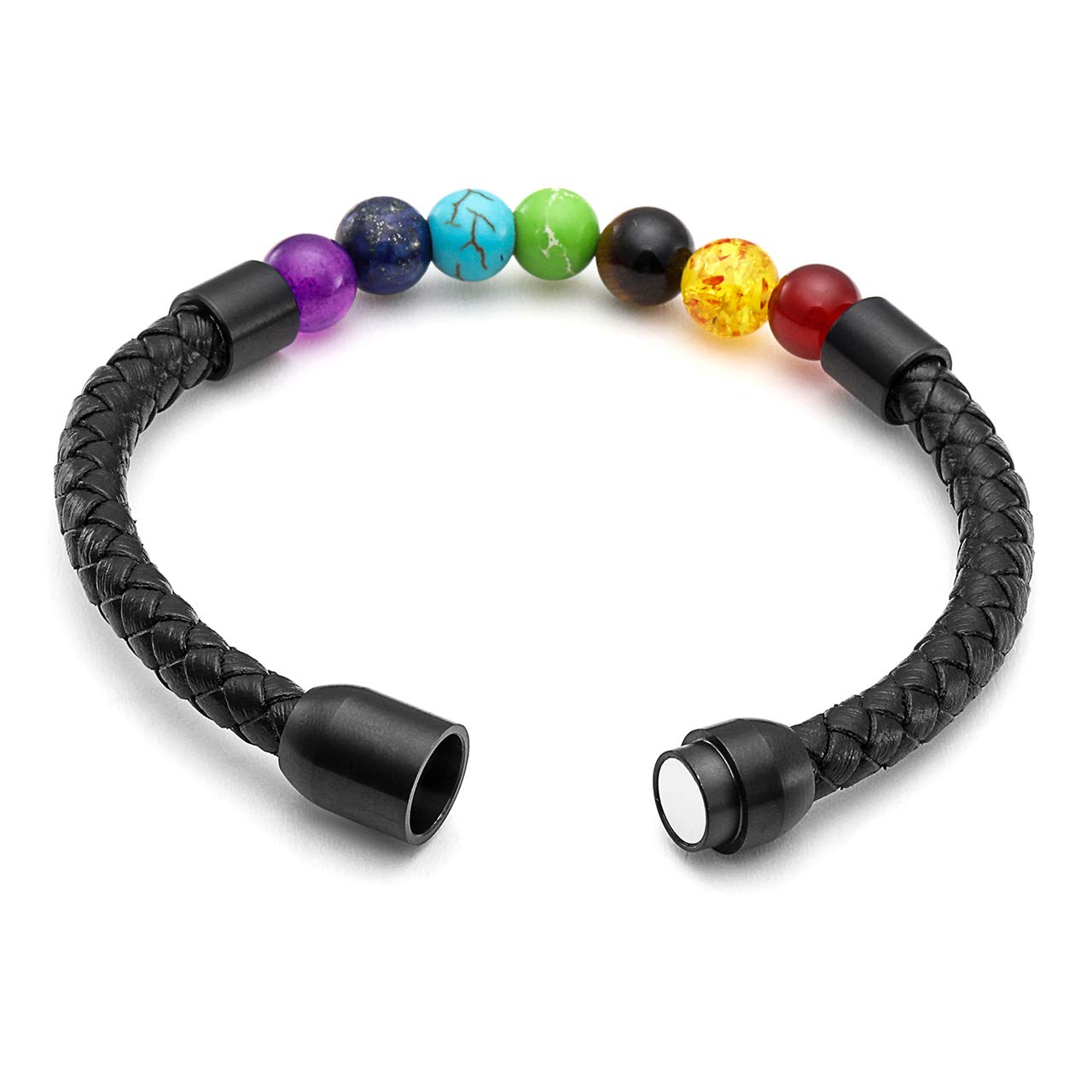 Jovivi 7 Chakra Beads Bracelet Healing Crystals Stone Energy Beads Balancing for Men Women Leather Cuff Bracelets Stainless Steel Buckle