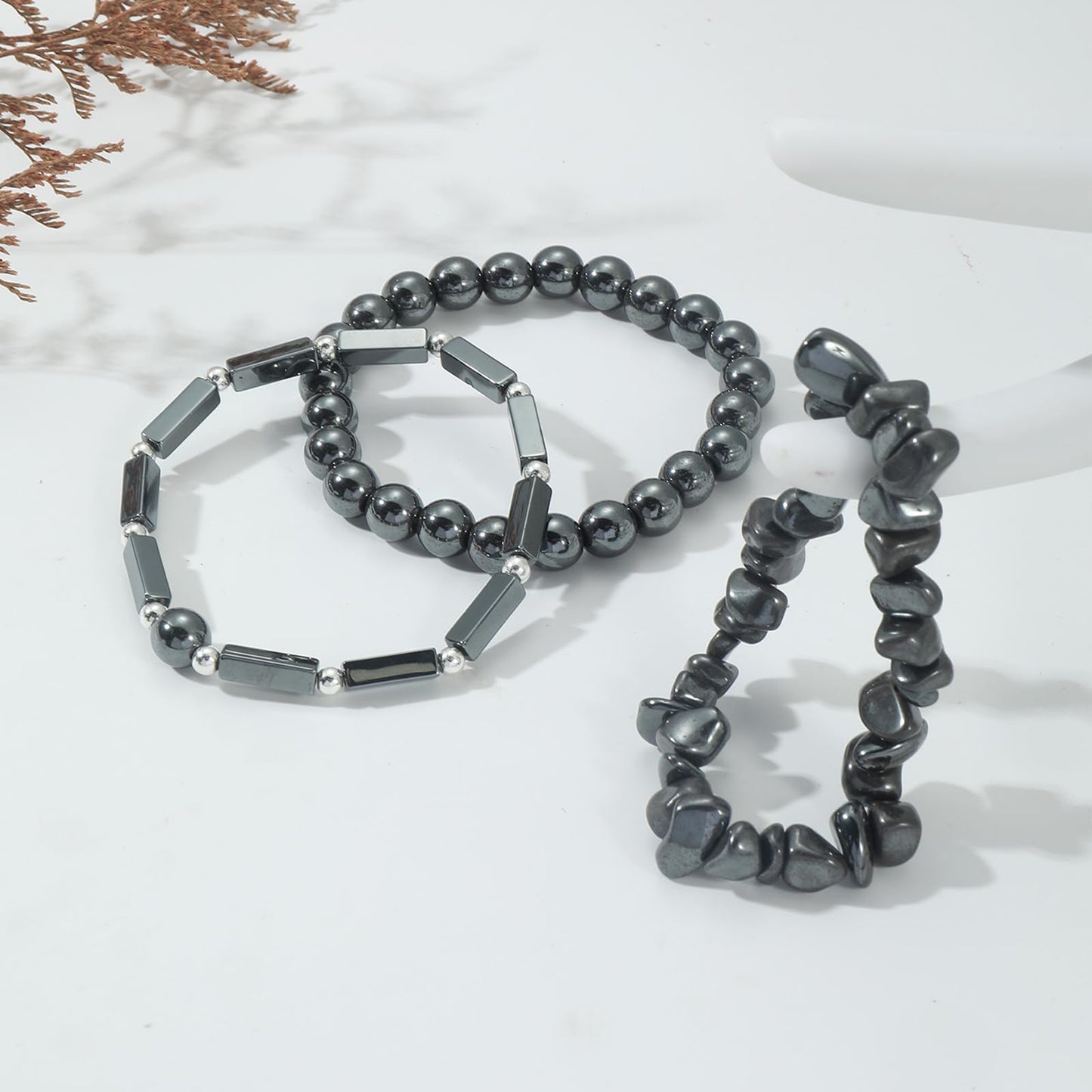 IVY TAILI 3 Pcs Black Hematite Bracelet for Women 8mm Hematite Crystal Bracelet for Women Hematite Jewelry Natural Healing Protection Stone Bracelets Beaded Bracelets Gift for Men Women