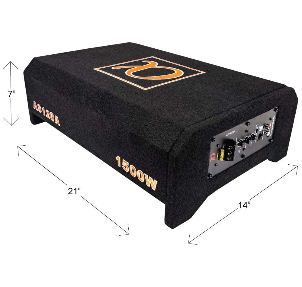 Alphasonik AS120A 12" 1500 Watts with a Built-in Amplifier Down-Firing Shallow Mount Enclosed for Tight Spaces in Cars and Trucks, Slim Thin Loaded Subwoofer Air Tight Sealed Bass Enclosure