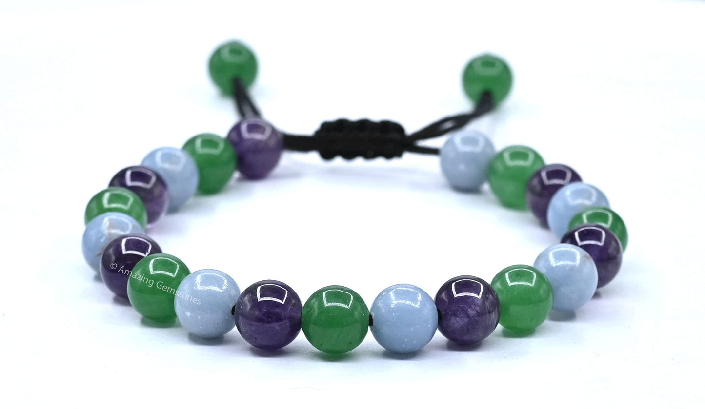 Amazing Gemstone Bracelet for Retirement - Green Aventurine Angelite Amethyst Bracelet Set for Men Women Healing Calming Anxiety Stress Relief Gifts Pulseras Para Hombres Mujer Stocking Stuffers