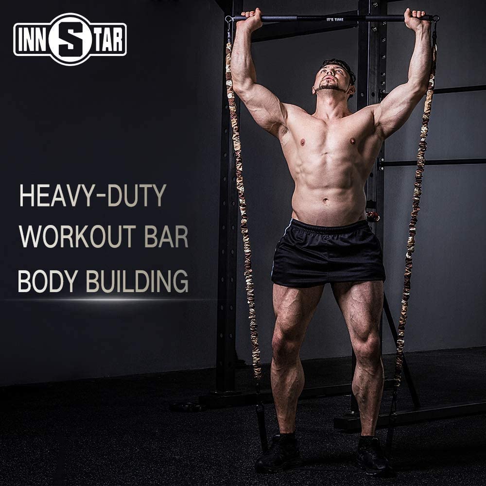 INNSTAR Home Gym workout bar 38" Black Max Load 800lb for Resistance Bands Body Exercise Power Lifting Fitness Training Bar (Black-38'')"