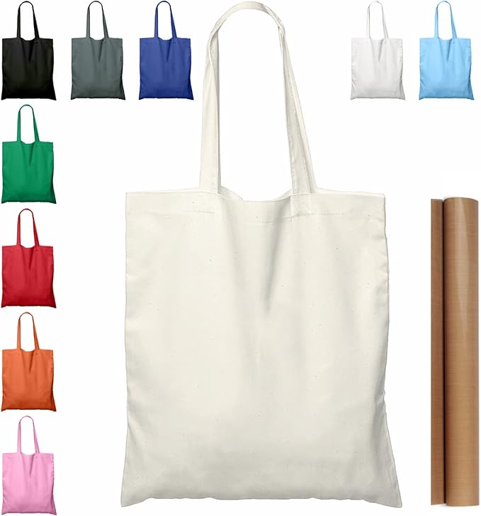 NPBAG 1 Pack 15'' X 16'' Natural Cotton Tote Bag, Lightweight Blank Bulk Cloth Bag with 1pc of PTFE Teflon Sheet