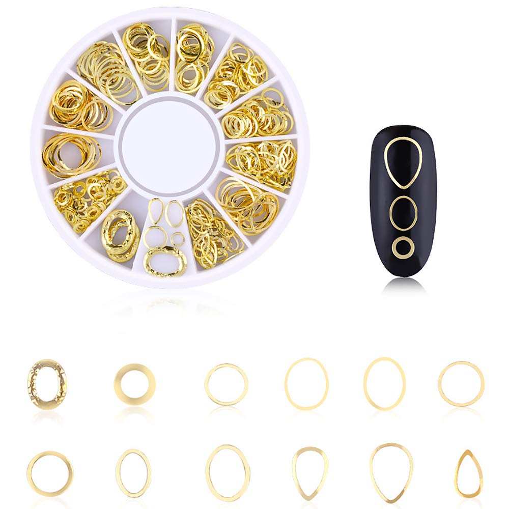 WOKOTO 6 Boxes 3D Hollow Gold Nail Decoration Shell Metal Nail Studs Nail Jewels Kit With 1Pc Tweezers And Picker Pencil