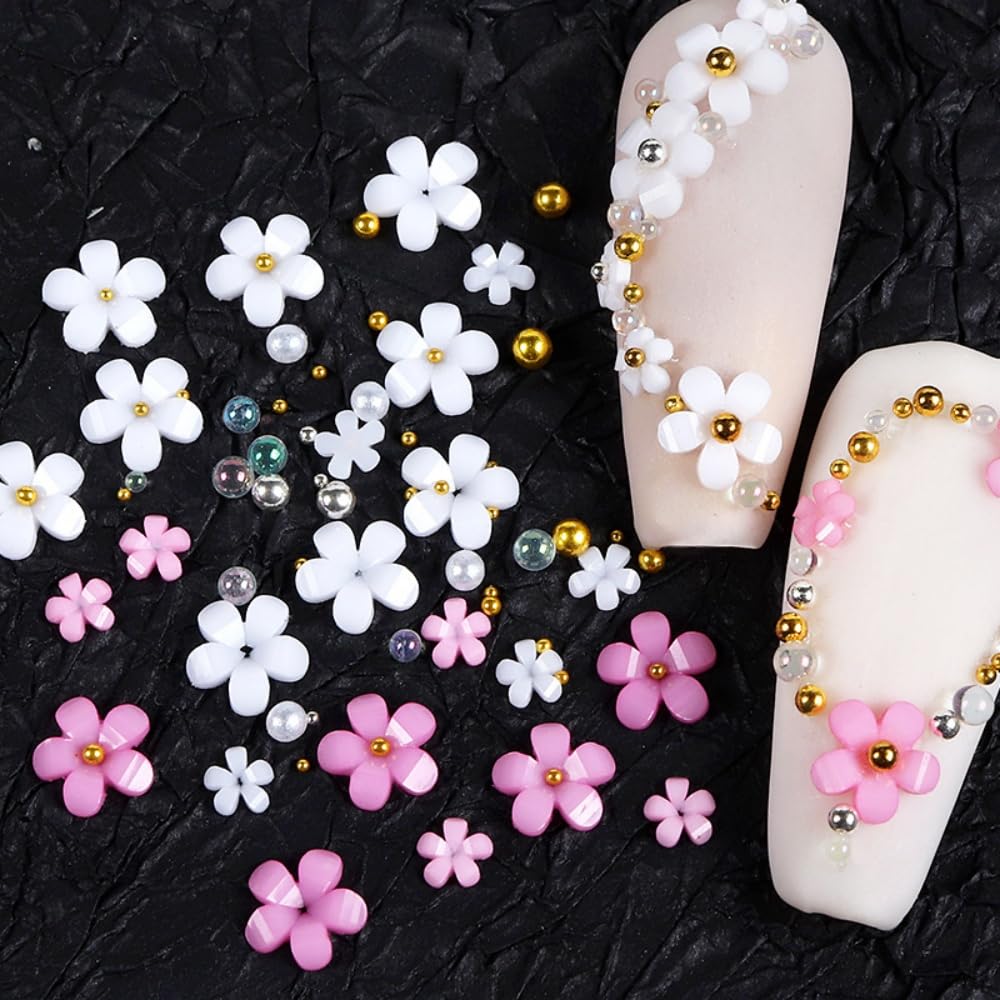 1 Box 6 Color Holographic Flower Nail Glitter Colorful Petal Nail Sequins 3D Red Purple Nail Flakes Sparkly Powder Flakes Shiny Nail Glitter Gold Beads Nail Sequins Glitter for Nails Art 6 Grids