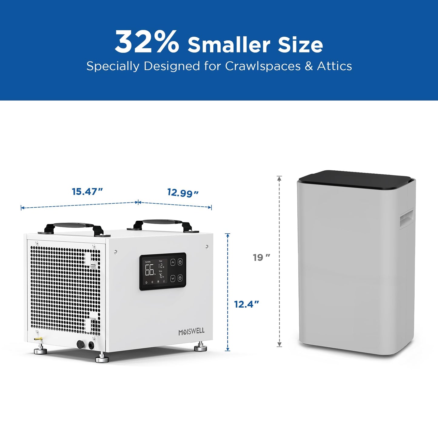 Moiswell 70 Pints Commercial Dehumidifier with Pump Portable Crawl Space Dehumidifier for Basement Energy Star Efficient Certified Compact Dehumidifiers for Home, Auto Defrost, Timer