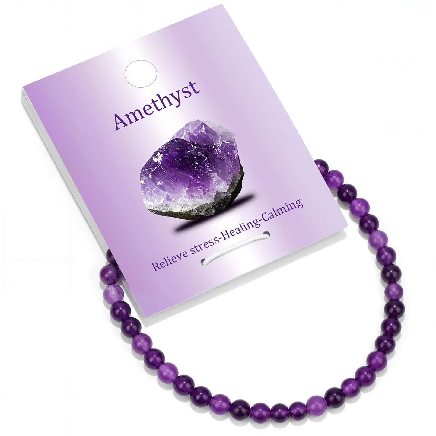 Vinswet Healing Crystal Bracelets for Women Men 4mm Amethyst Natural Stone Beaded Stretch Bracelet Handmade Gemstone Reiki Spiritual Jewelry Gifts