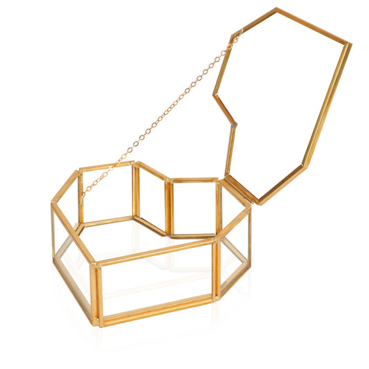 Himitimi Vintage Glass Jewelry Box Heart-Shaped Gold Keepsake Box with Hinged Lid Trinket Ring Earring Jewelry Organizer Valentines Day Gifts for Women and Girls