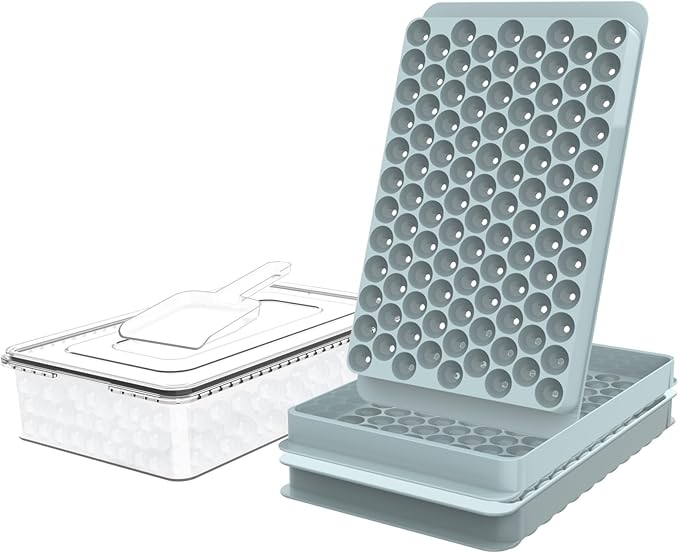 WIBIMEN Mini Ice Cube Trays, 0.55Ã¢ÂÂ Tiny Pebble Ice for Iced Coffee & Cocktails, Fast Chill, Easy Twist Release, Stackable with Lid & Storage Bin (2 Pack, Blue)