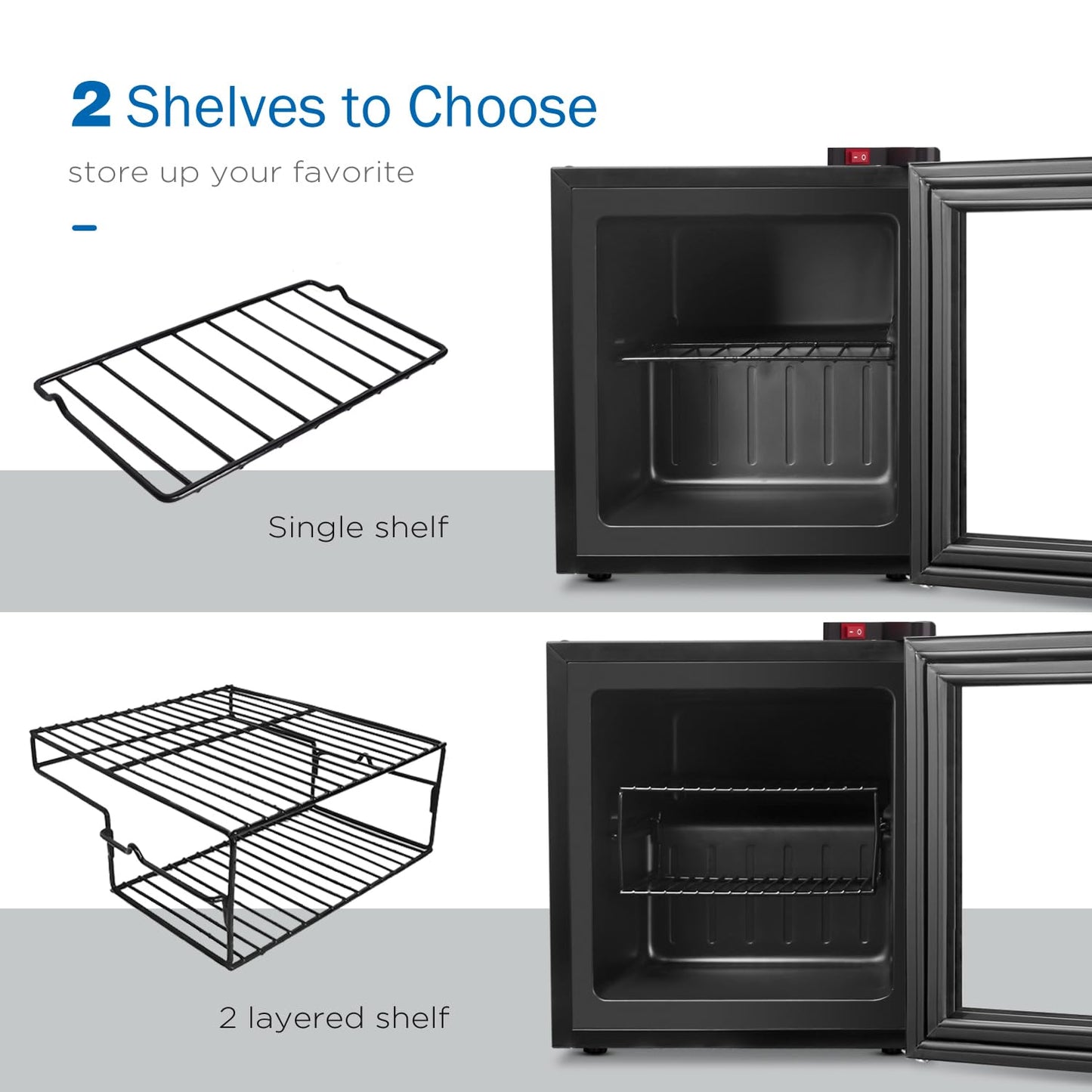 ADT Mini with Display Glass Door 1.1 Cu Ft Small Freezer with 2 Removable Shelves 7 Temperature Settings -8°F to 14°F Perfect for Liquor and Ice Cream