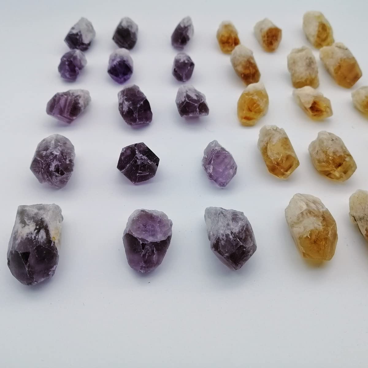 XMHOME Amethyst and Citrine Raw Crystal Irregular Natural Real Rough Stone Small Gemstone 30-36 Pcs for Crystal Healing Decor Fountain Rock Wicca Tumbling Rolling Collection