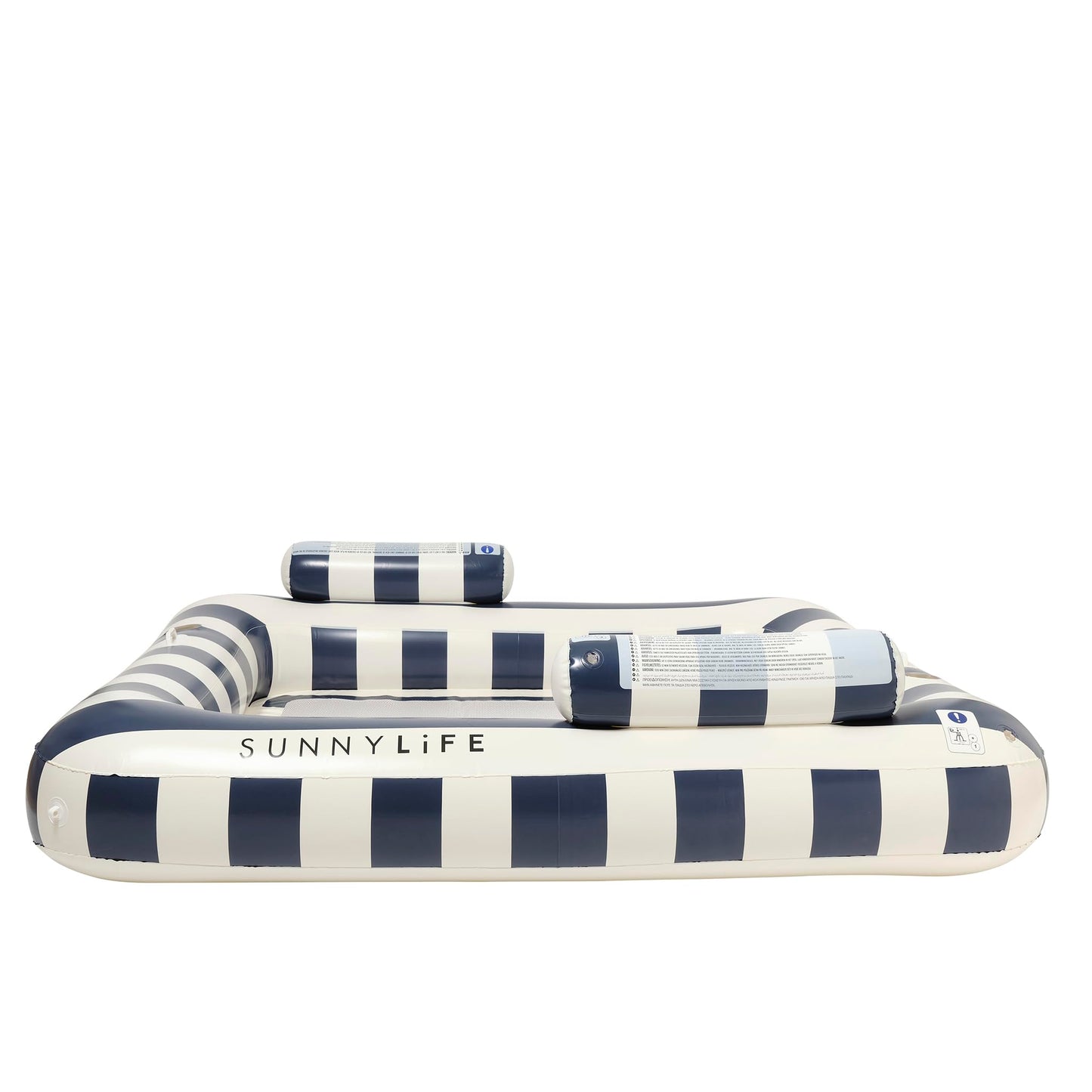 SUNNYLiFE Pool Floats Adult 2 Person Lounger - River Floats for Adults with Cup Holders, Pool Hammock Float for Swimming, Large Floaties for Pool Floating | Le Weekend Navy Stripe