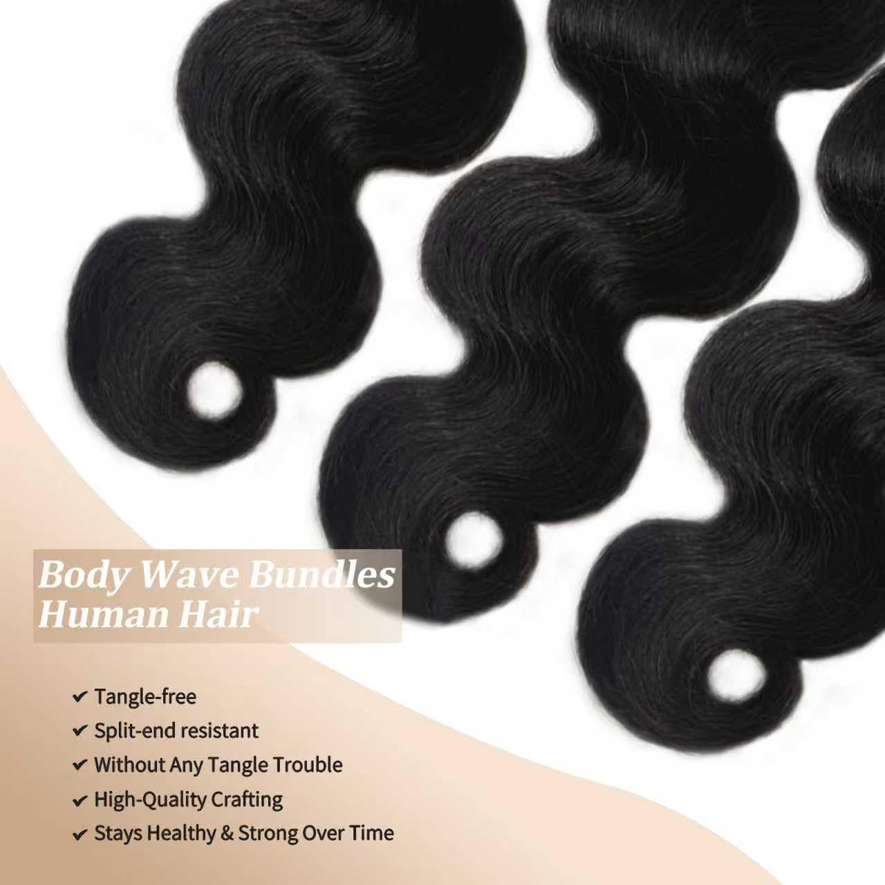 EclatWigs 12A Body Wave Bundles Human Hair, 20 Inch Natural Black, Unprocessed Brazilian Bundles Human Hair, Soft Smooth Double Weft, Quick Weft Extensions for Women