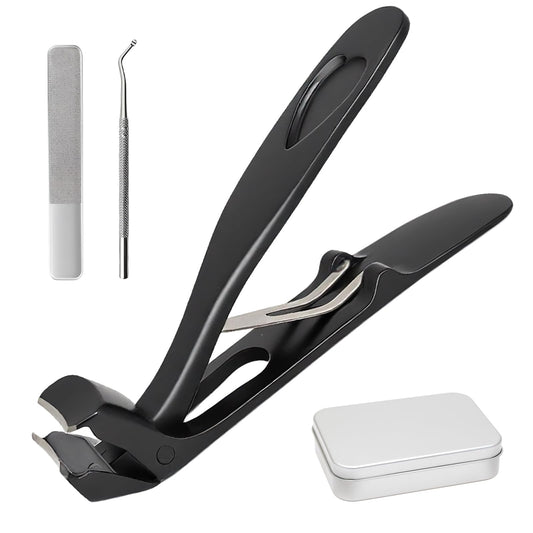 Seektik Angled Head Toe Nail Clippers for Seniors for Thick Nails, Ultra Wide Jaw Opening Nail Clippers Set, Premium Finger Nails Clipper Set of 3-Piece with Catcher, for Men Women