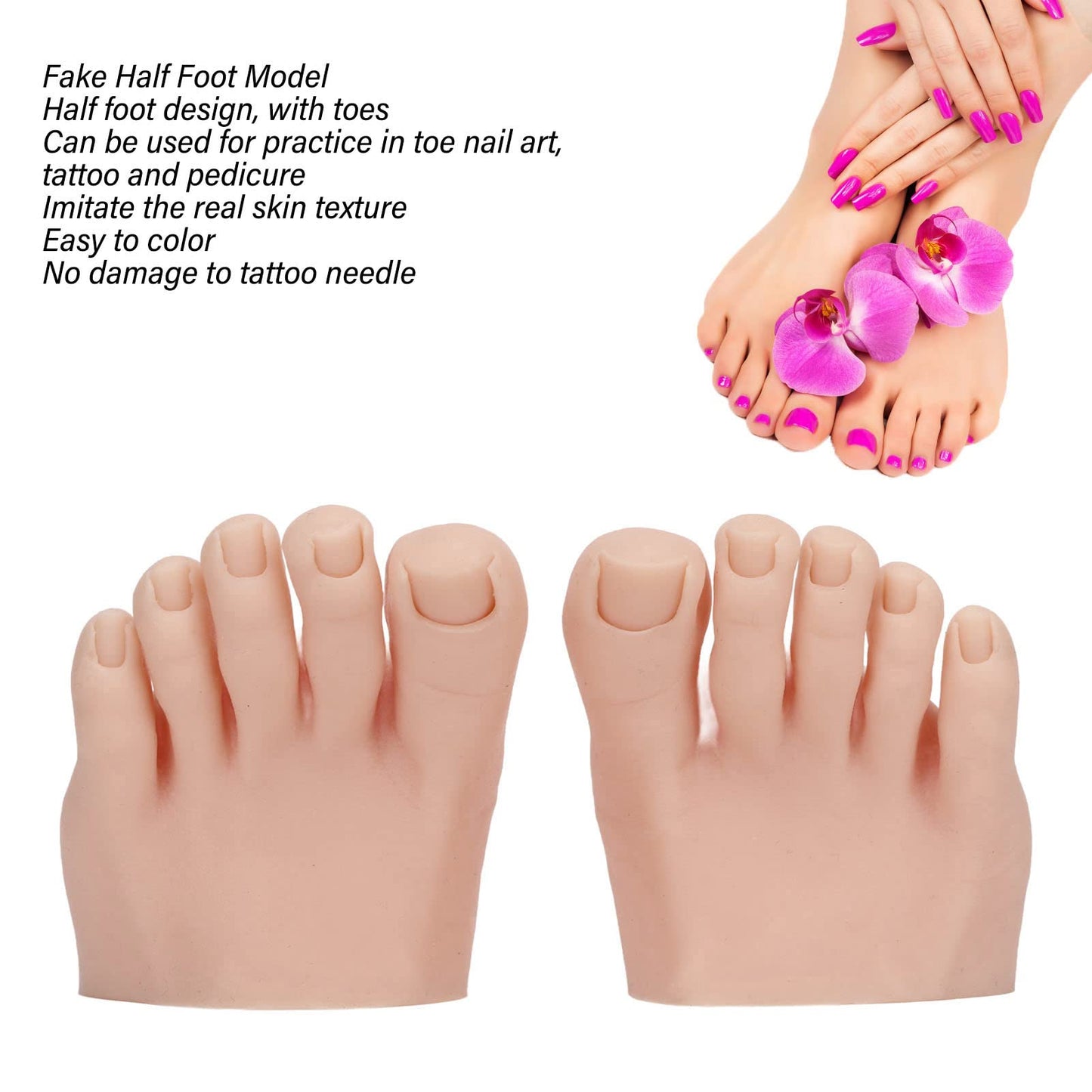 Fayelume 1 Pair Fake Foot, Silicone Feet, Nail Art Training Foot, Silicone Practice Feet Model, for Pedicure, Toe Nail Art, Acrylic Nails