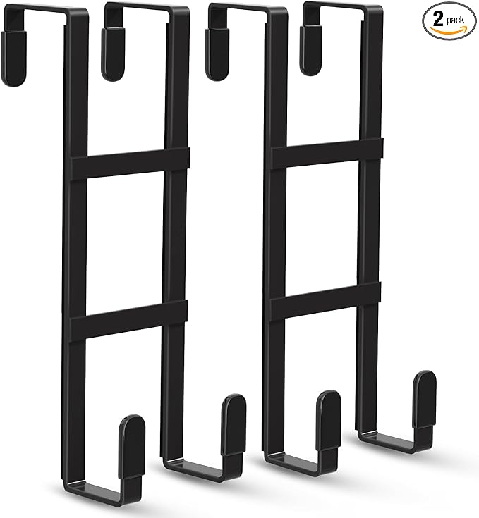 FYY 2 Packs Over The Door Hooks, Double Sided Door Hanger Hook - Heavy Duty No Drill Wall Hooks for Hanging Coats, Towels, Bags, Kitchen Closet Fits Most Doors Up to 1-7/8" Thickness (7.8" L, Black)