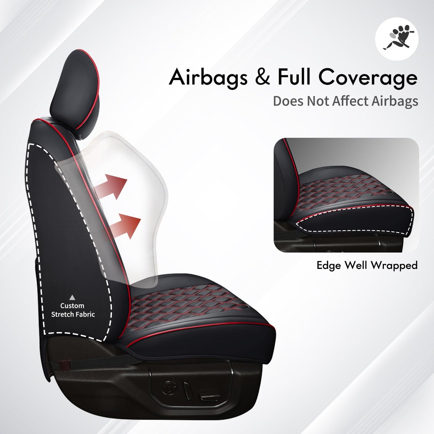 Huidasource Wrangler JK Seat Cover 4 Door, Leather Custom Car Seat Covers, Front&Rear Seat Cushion Protector Fit for Jeep Wrangler JK 4-Door Sahara Sport Rubicon 2007-2017(Full Set/Black&Red)