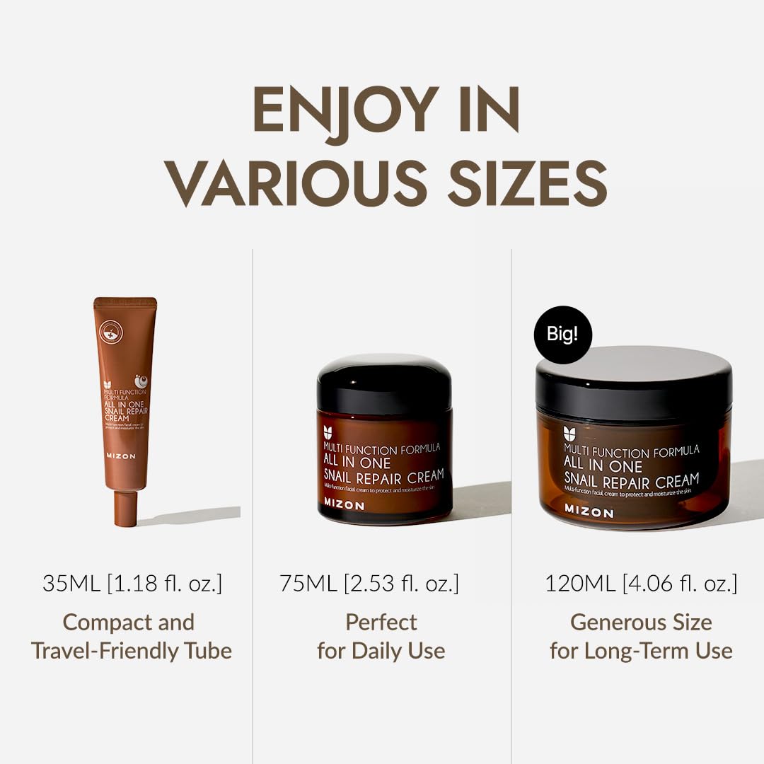 MIZON All in One Snail Repair Cream | Korean Moisturizer Cream for Glass Skin, Fine Lines, Blemishes | 92% Snail Mucin, Peptides, Hyaluronic Acid | 2.53 fl oz
