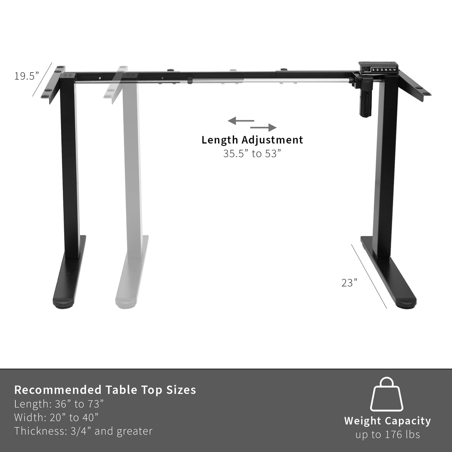VIVO Electric Standing Desk Frame, Rear-Set Legs, Single Motor Memory Controller Height Adjustment, Frame Only, Black, DESK-100E-RB