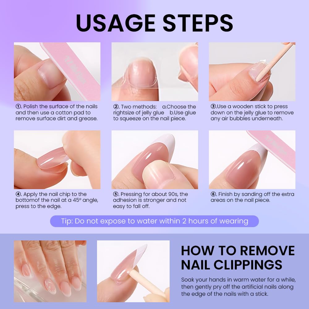 evpct Nude Pink French Press on Nails Short Almond with Spring Summer Flower Design, White French Tip Stick on Nails for Women, Reusable Full Cover Soft Press on Fake Nail Perfectly Fit with Design
