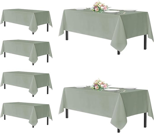 sancua Rectangle Tablecloths for 6 Foot Tables, 6 Pack - Washable Polyester Fabric Table Cloth for Wedding Party, Birthday, Banquet Reception, 54x108 Inch, Sage Green