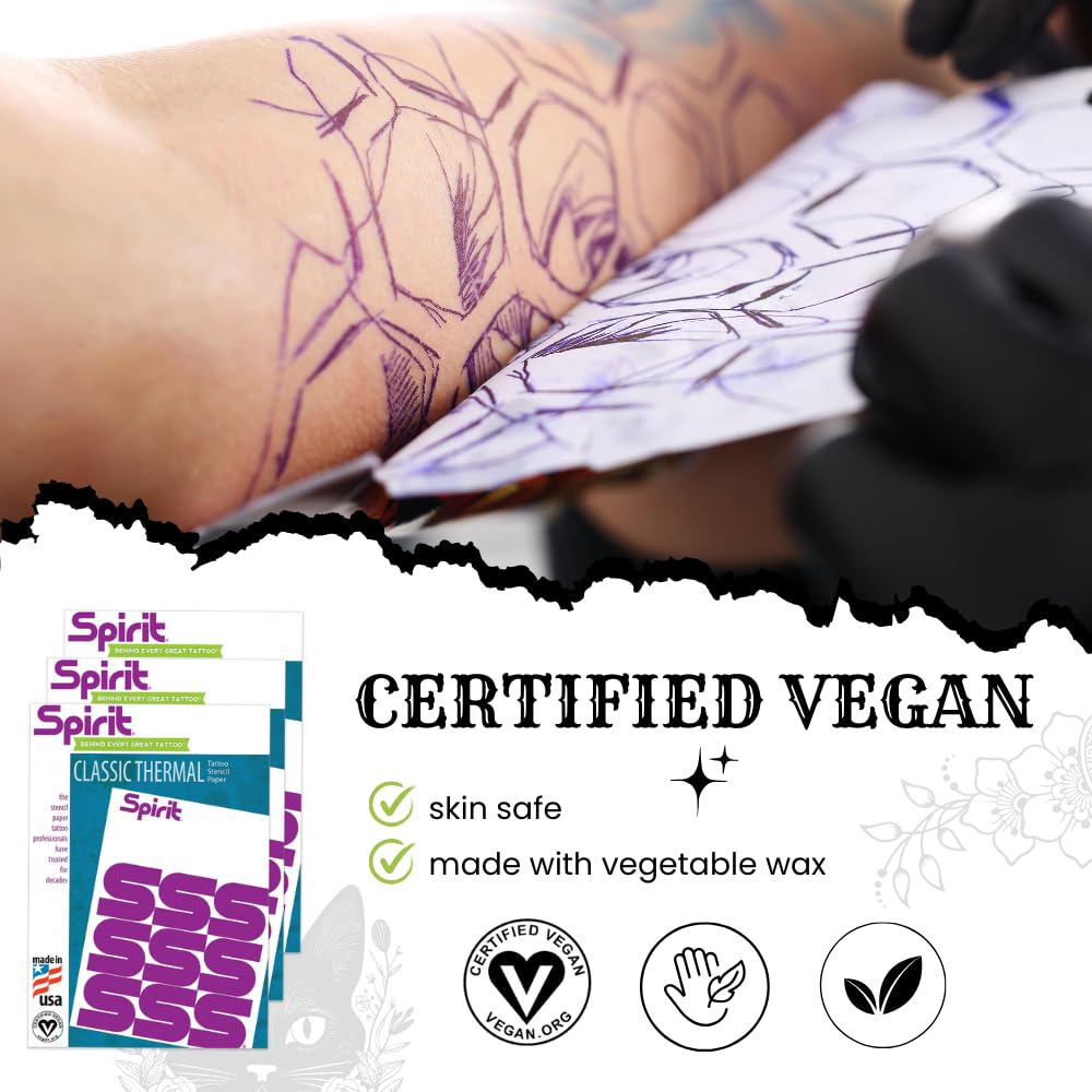Spirit® Classic Thermal Tattoo Stencil Transfer Paper, 8.5" X 14" - 100 Sheets, Certified Vegan, Proudly Made in The USA