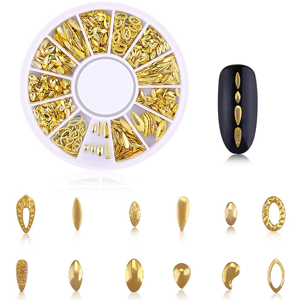 WOKOTO 6 Boxes 3D Hollow Gold Nail Decoration Shell Metal Nail Studs Nail Jewels Kit With 1Pc Tweezers And Picker Pencil