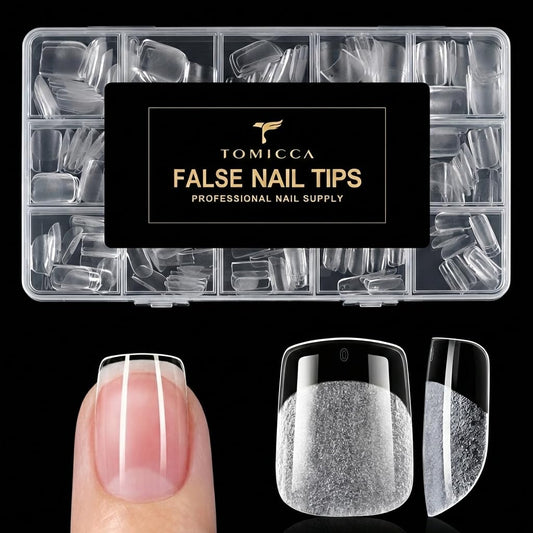 TOMICCA Extra Short Square Nail Tips 240Pcs 15 Sizes Pre-shaped Nail Extension for Gel Tips, Ultra Matte Acrylic Fake Nails for Beginners and Professionals, Home DIY Nail Salon, Wedding