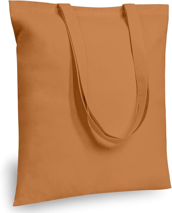 TOPDesign 24-Pack Economical 16"x15" Khaki Cotton Tote Bags, Lightweight Medium Reusable Grocery Shopping Cloth Bags, Suitable for DIY, Advertising, Promotion, Gift, Activity