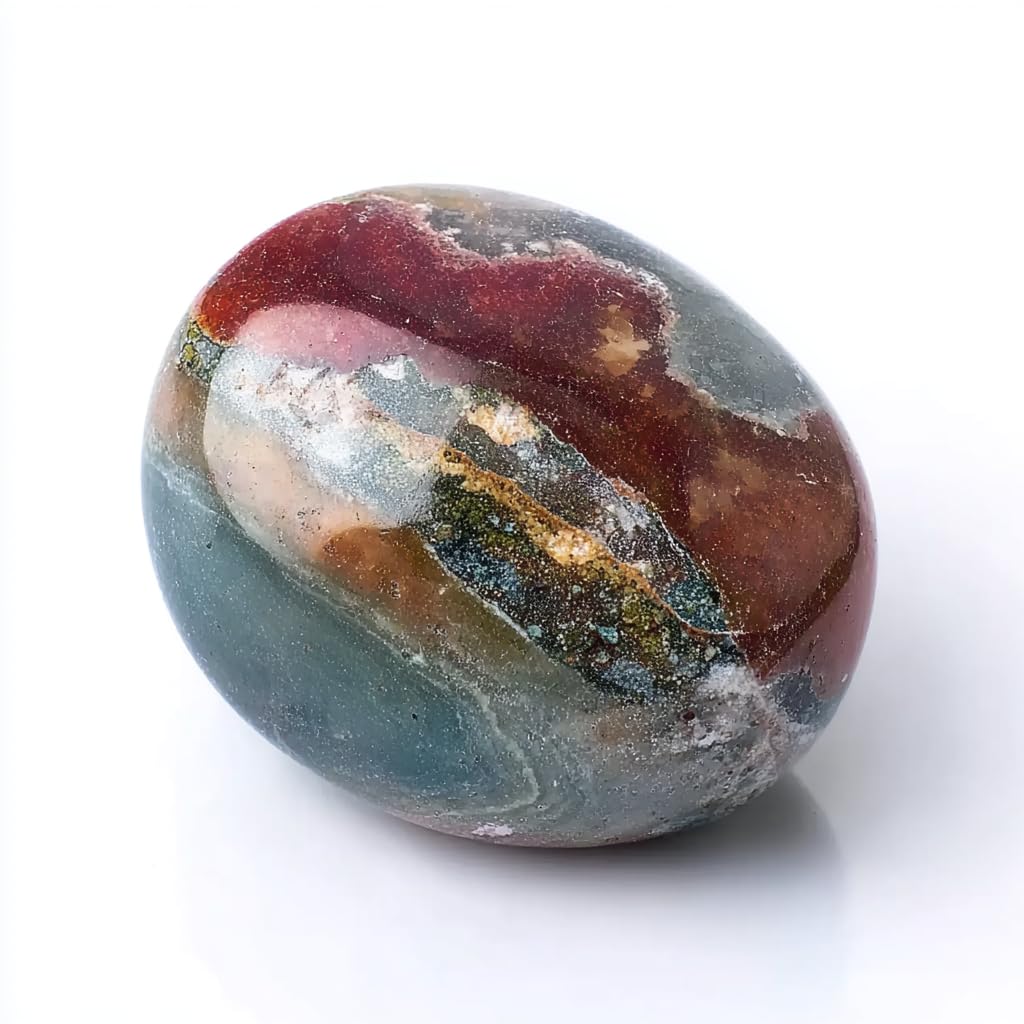 Super Large Polished Ocean Jasper Healing Crystal Stone – 1 Pc 1.2" Worry Stone for Anxiety, Pocket Palm Gemstone, Handpicked Natural Tumbled Rock for Meditation, Reiki, Chakra, Home Decor