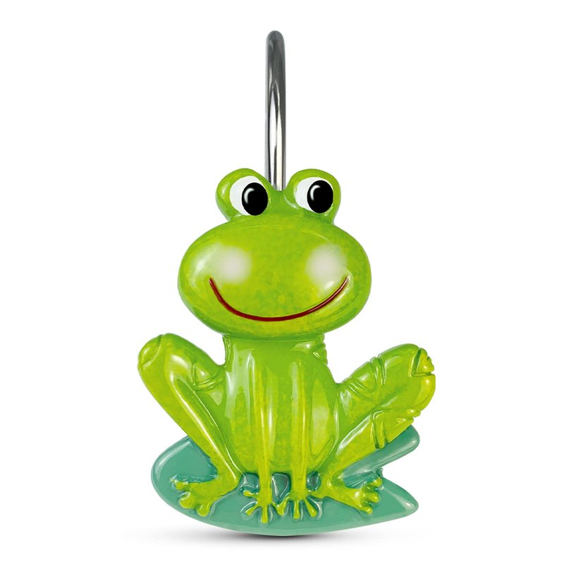 Sunlit Rustic Decorative Shower Curtain Hooks for Kids, Frog Shower Curtain Rings, Cabin Green Shower Curtain Hooks, Resin, Farmhouse Bathroom Decoration for Kids- 12 Pack