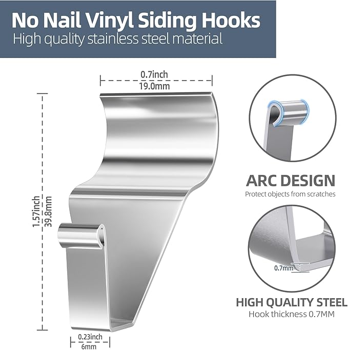 Antimbee Vinyl Siding Hooks Hanger,10 Pack No Hole Siding Hanging Hanger,Heavy-Duty Stainless Steel Siding Hooks for Hanging on Patio,Vinyl Siding Clips Applicable to Outdoor or Holiday Decoration