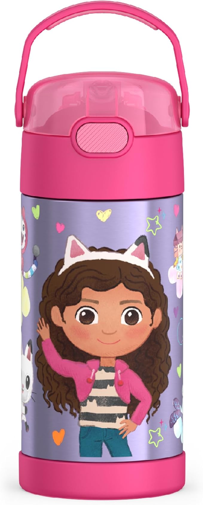 THERMOS FUNTAINER Water Bottle with Straw - 12 Ounce - Kids Stainless Steel Vacuum Insulated Water Bottle with Lid,Gabbyâs Dollhouse,(Pack of 6)