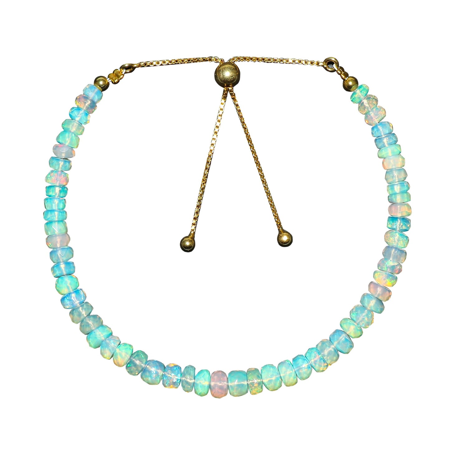 CRYSTALINES Natural Ethiopian Opal Gemstone Bolo Bracelet, 14K Gold Plated Dainty Bracelet, Handmade Boho Jewelry, Chakra Healing Crystals, October Birthstone, Adjustable Chain, Gift for Her, 10inch